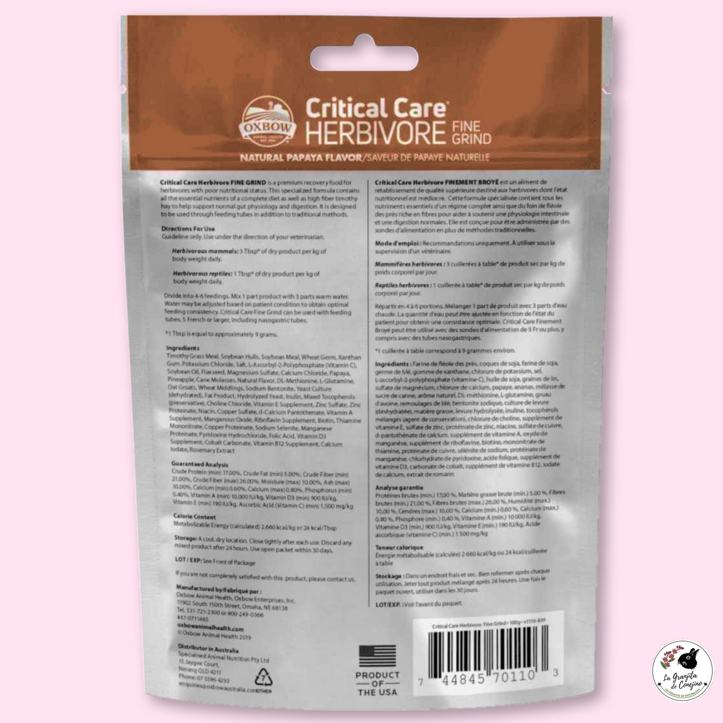 Oxbow Critical Care Herbivore Fine Grind Papaya 100g